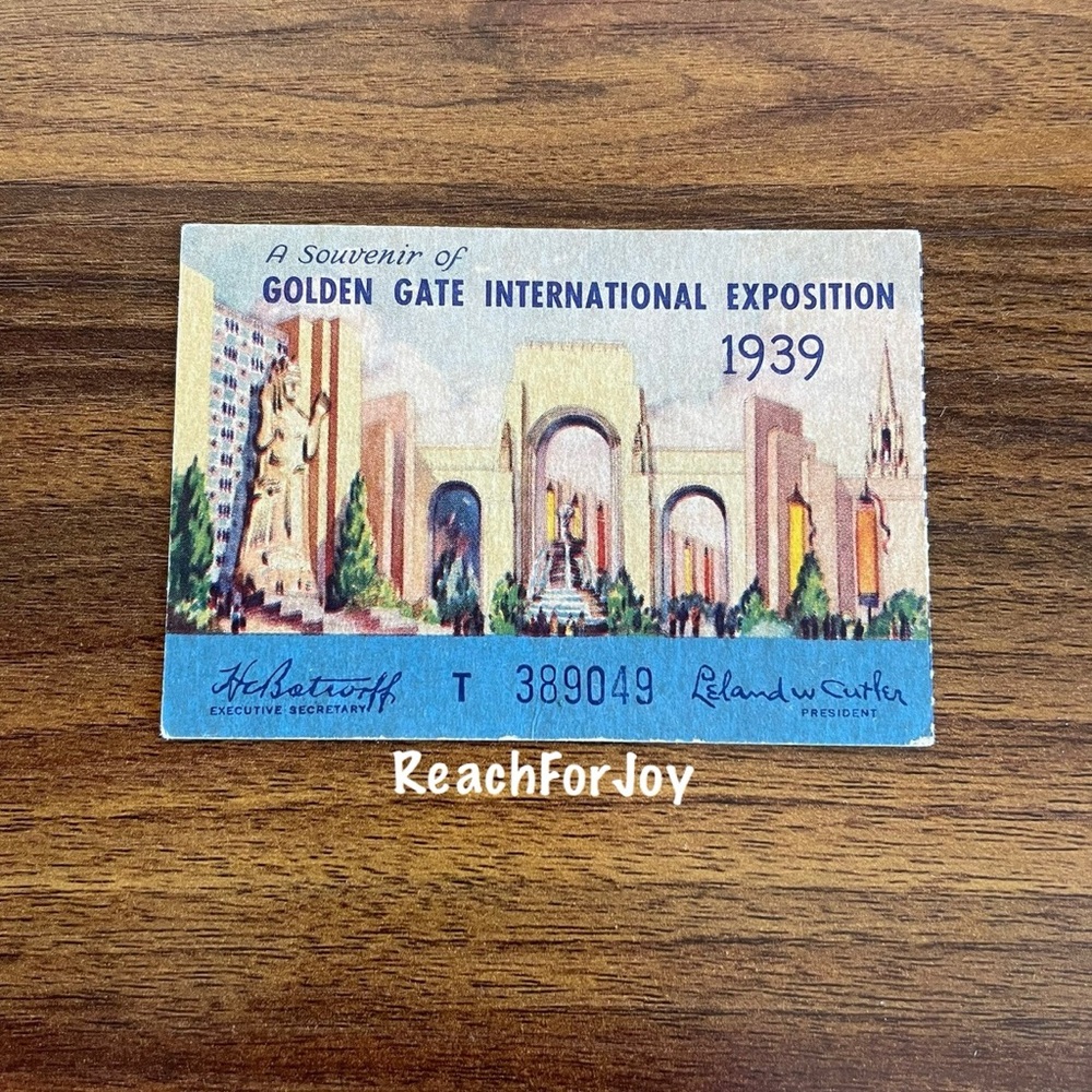 Vintage 1939 Golden Gate International Exposition Ticket Stub Souvenir Card